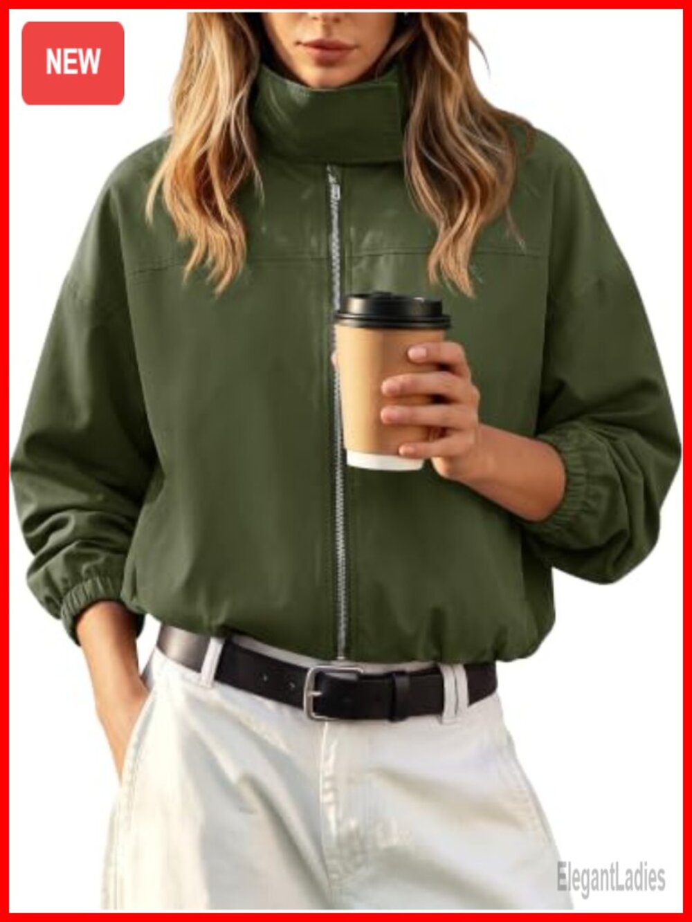 UEAL Funnel Neck Lightweight Cropped Bomber Jacket Windproof Polyester